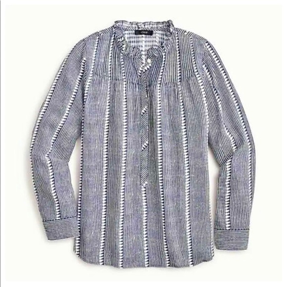 J. Crew Tops - J Crew Ruffleneck classic popover shirt in shadow stripe Size S